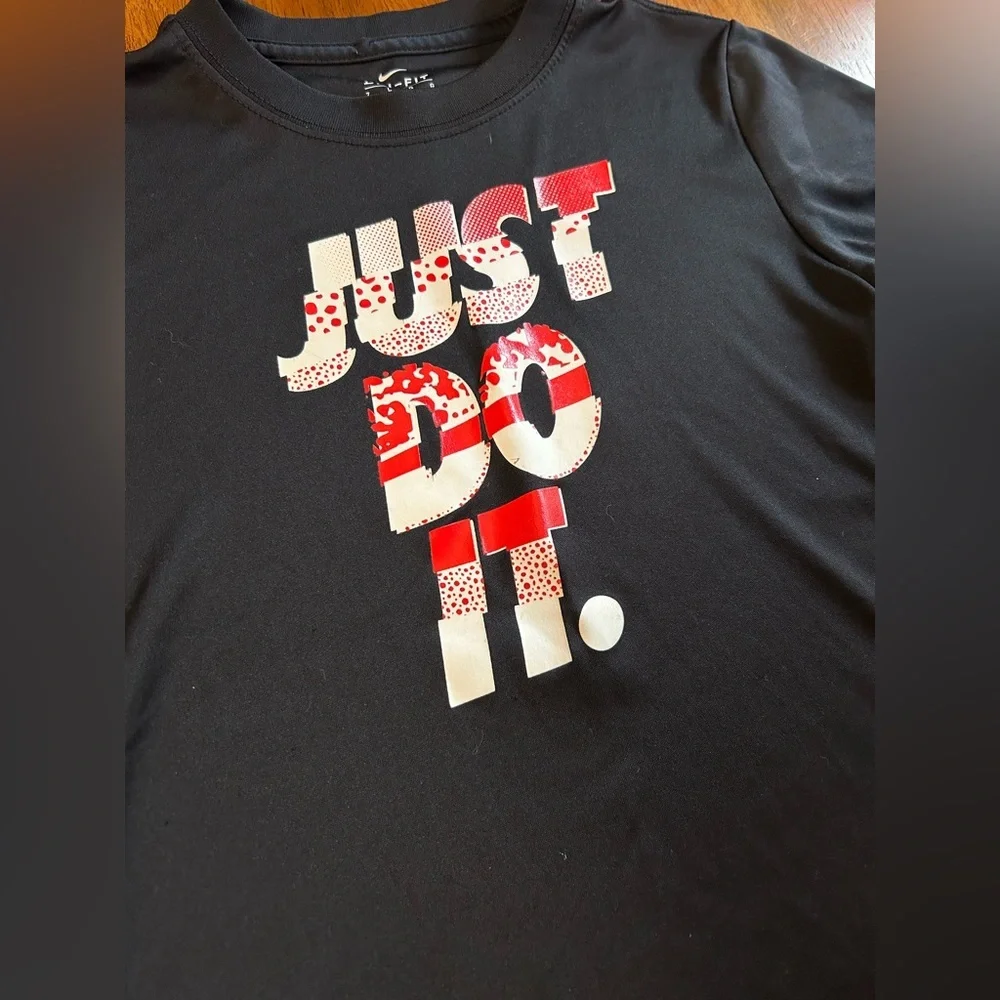 Nike Dri-FIT “Just Do It” Athletic Tee | Boys Size 7 | Black w/ Red + White Logo